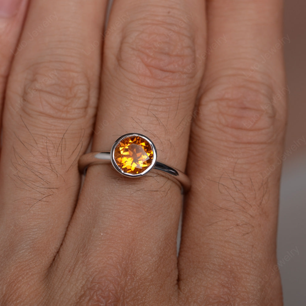 Round Cut Citrine Bezel Set Engagement Ring - LUO Jewelry