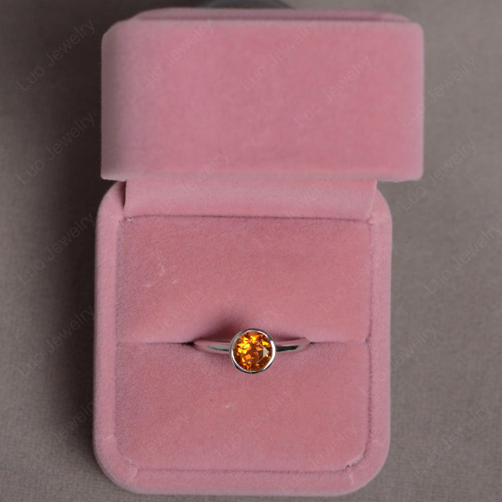 Round Cut Citrine Bezel Set Engagement Ring - LUO Jewelry