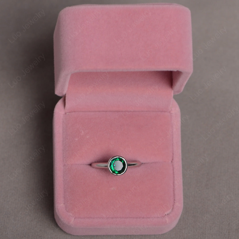 Round Cut Lab Emerald Bezel Set Engagement Ring - LUO Jewelry