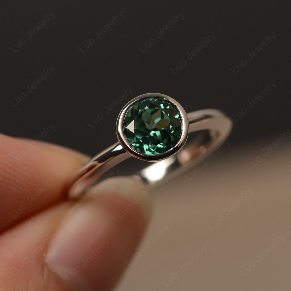 Round Cut Green Sapphire Bezel Set Engagement Ring - LUO Jewelry