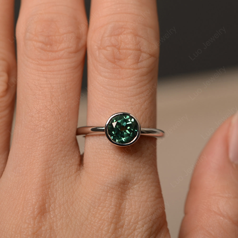 Round Cut Green Sapphire Bezel Set Engagement Ring - LUO Jewelry