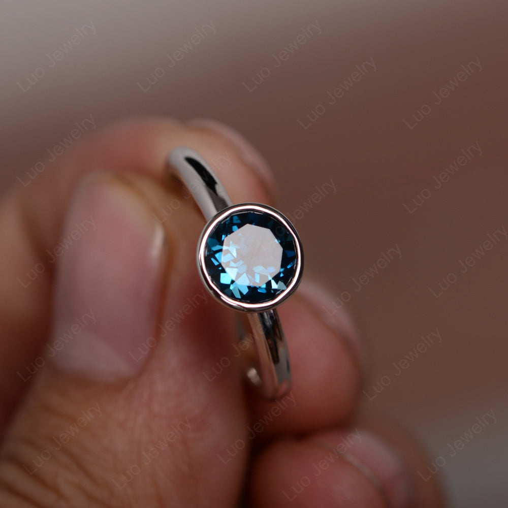 Round Cut London Blue Topaz Bezel Set Engagement Ring - LUO Jewelry