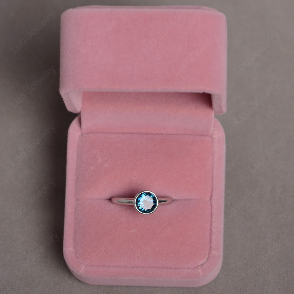 Round Cut London Blue Topaz Bezel Set Engagement Ring - LUO Jewelry