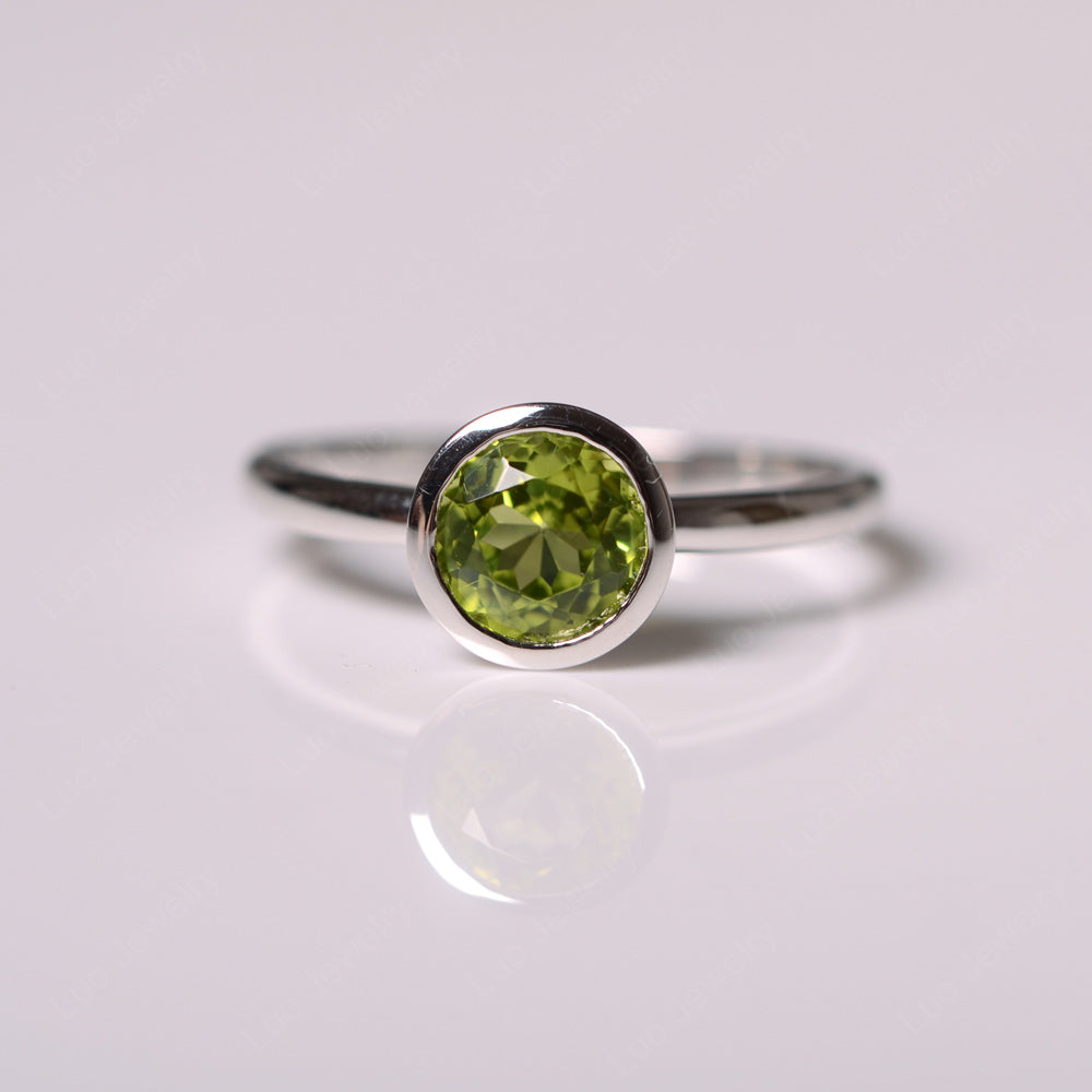 Round Cut Peridot Bezel Set Engagement Ring - LUO Jewelry