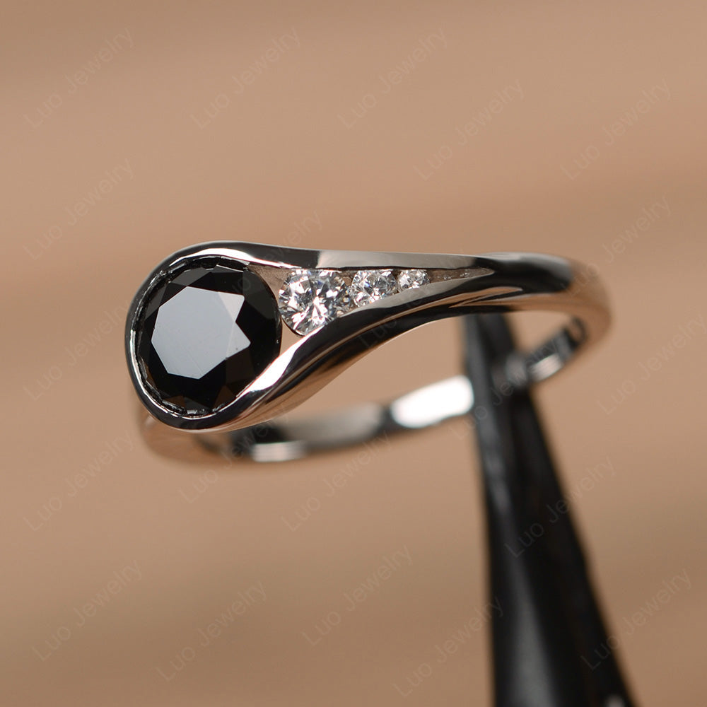 Vintage Black Spinel Engagement Ring Bezel Set - LUO Jewelry