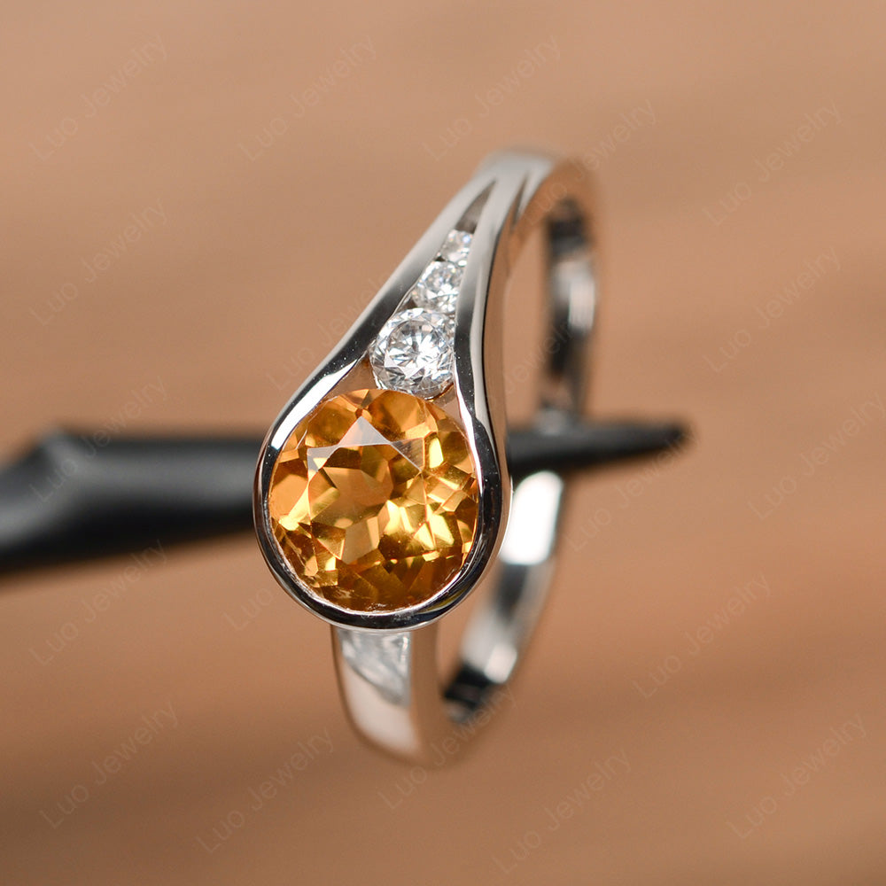 Vintage Citrine Engagement Ring Bezel Set - LUO Jewelry