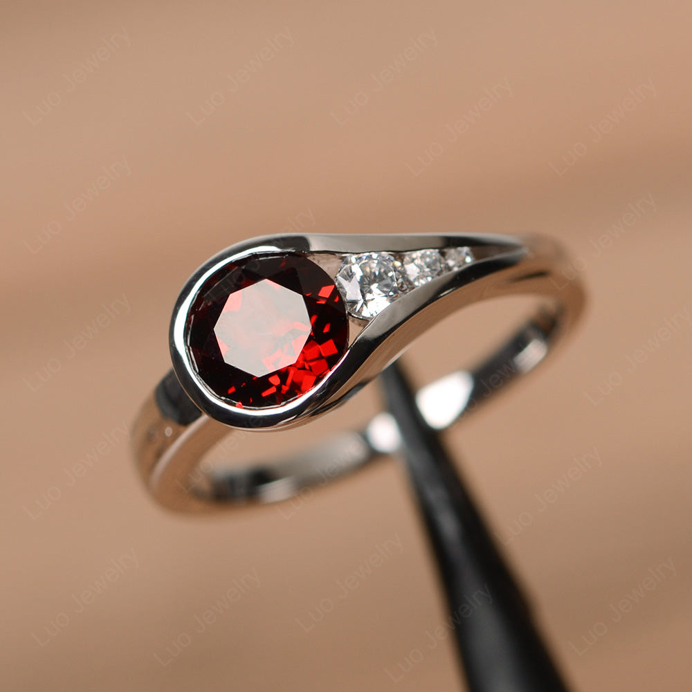 Vintage Garnet Engagement Ring Bezel Set - LUO Jewelry