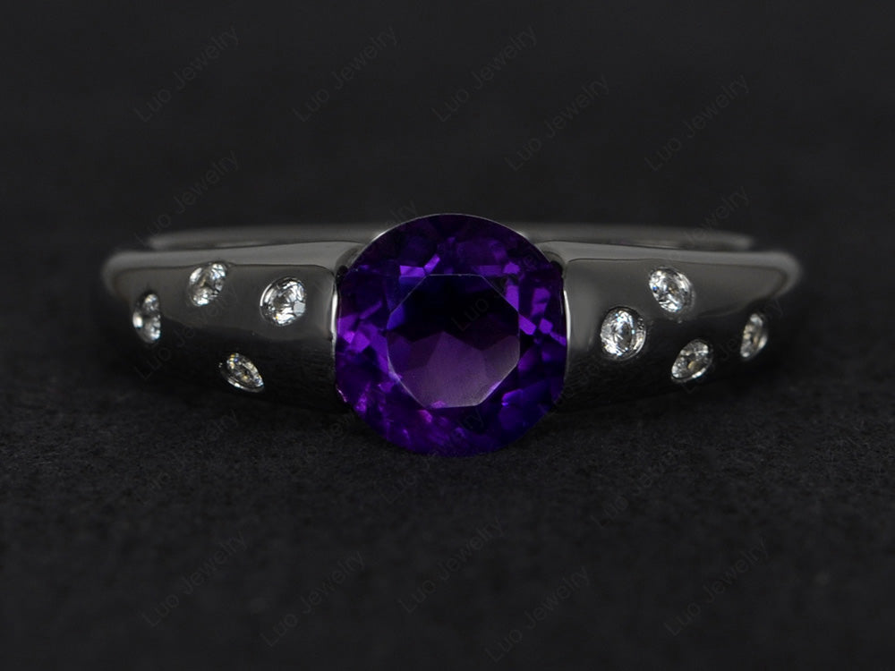 Starry Night Amethyst Ring Bezel Set Silver - LUO Jewelry