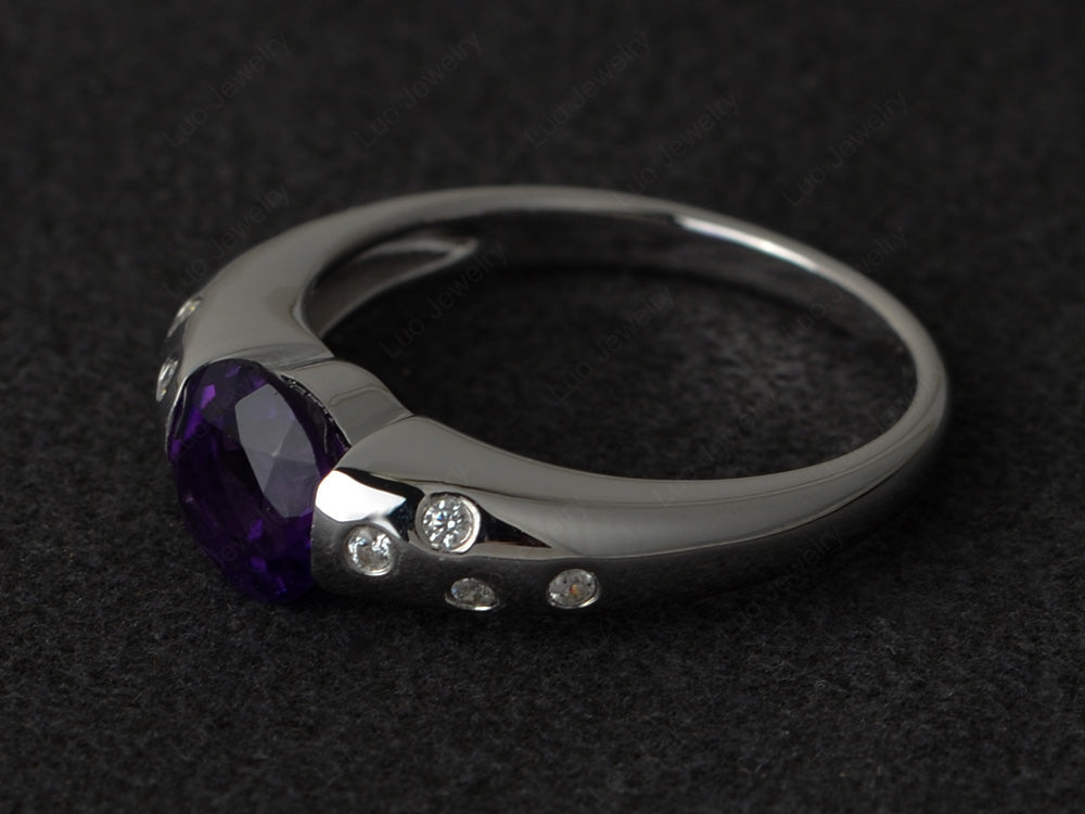 Starry Night Amethyst Ring Bezel Set Silver - LUO Jewelry