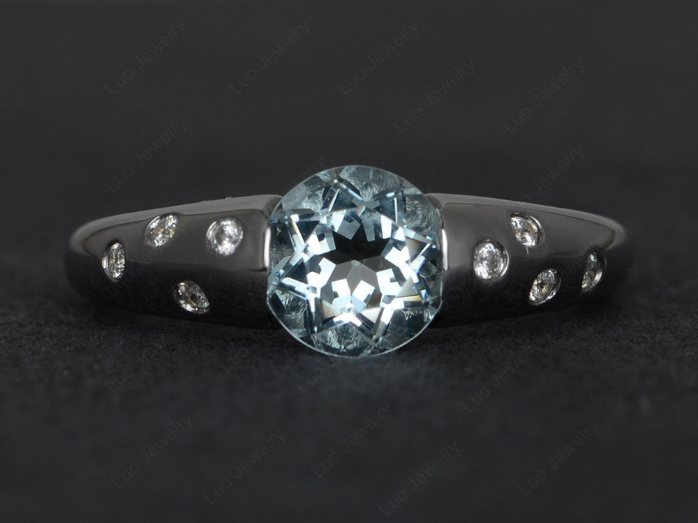 Starry Night Aquamarine Ring Bezel Set Silver - LUO Jewelry