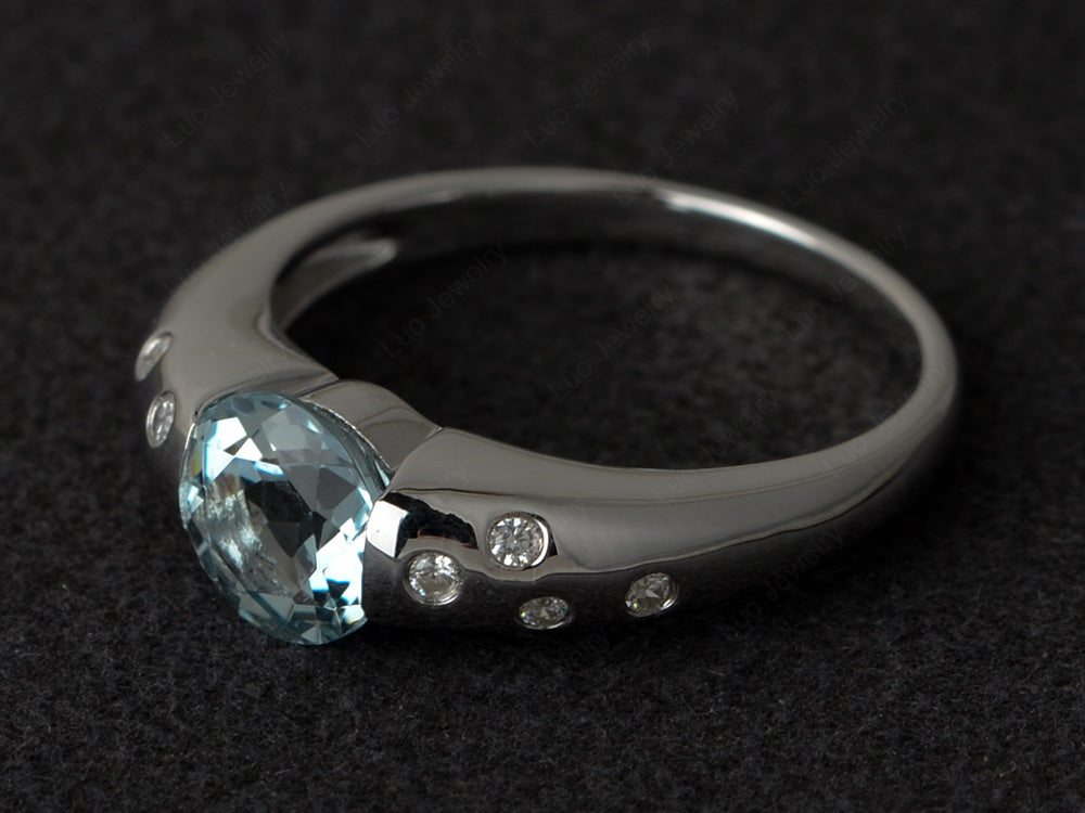 Starry Night Aquamarine Ring Bezel Set Silver - LUO Jewelry