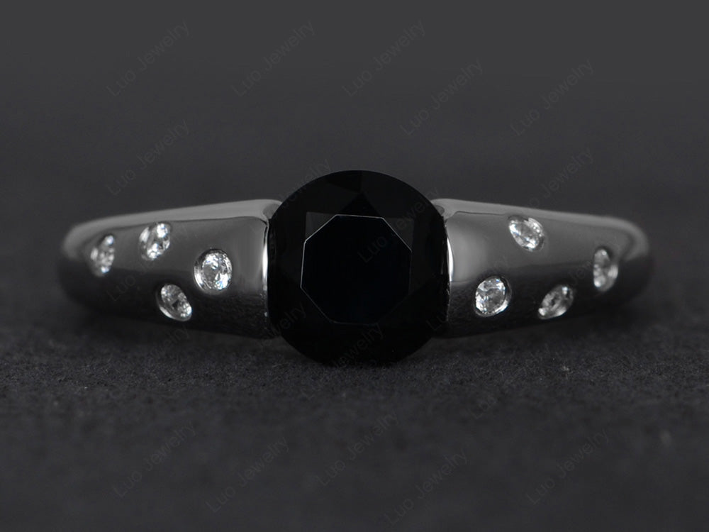 Starry Night Black Spinel Ring Bezel Set Silver - LUO Jewelry