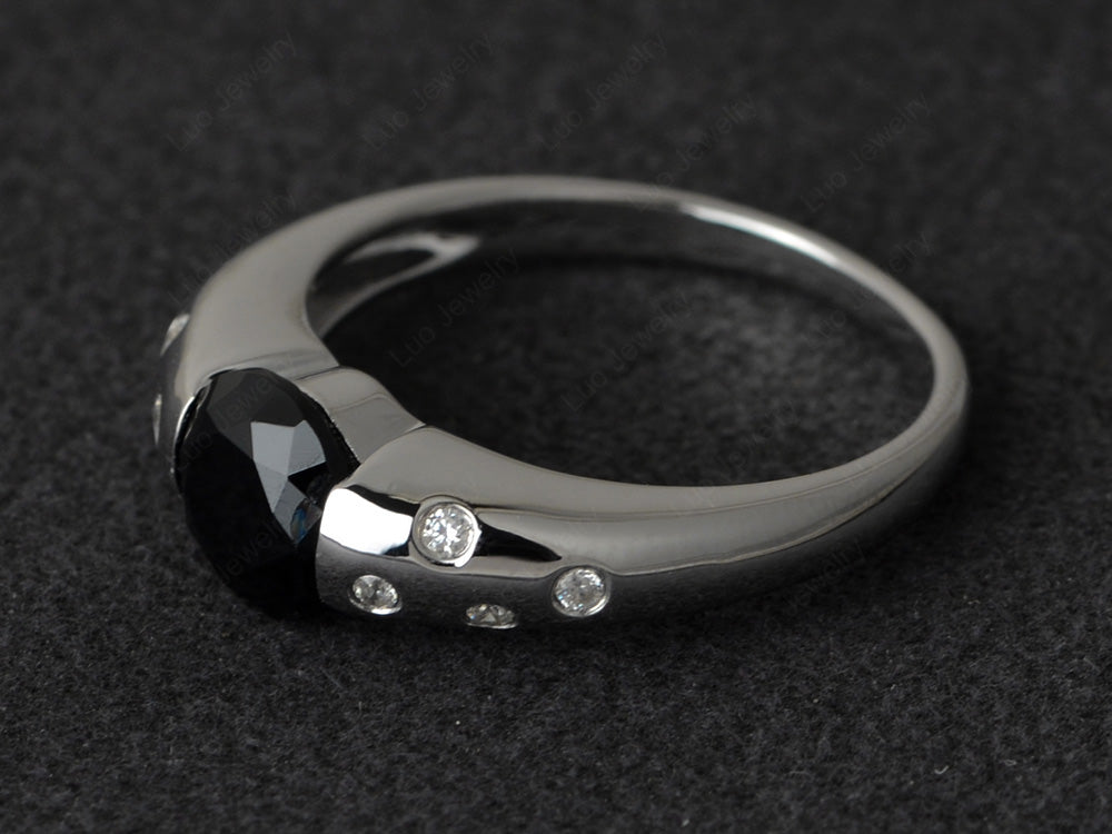 Starry Night Black Spinel Ring Bezel Set Silver - LUO Jewelry