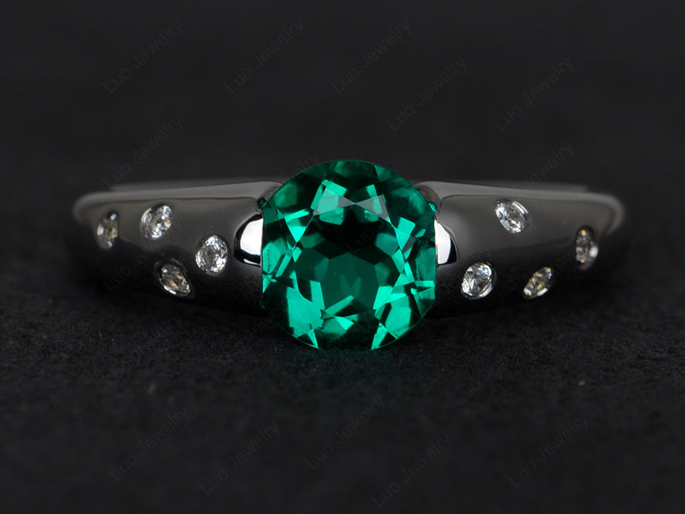 Starry Night Lab Emerald Ring Bezel Set Silver - LUO Jewelry