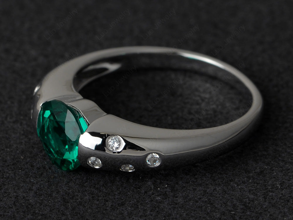 Starry Night Lab Emerald Ring Bezel Set Silver - LUO Jewelry