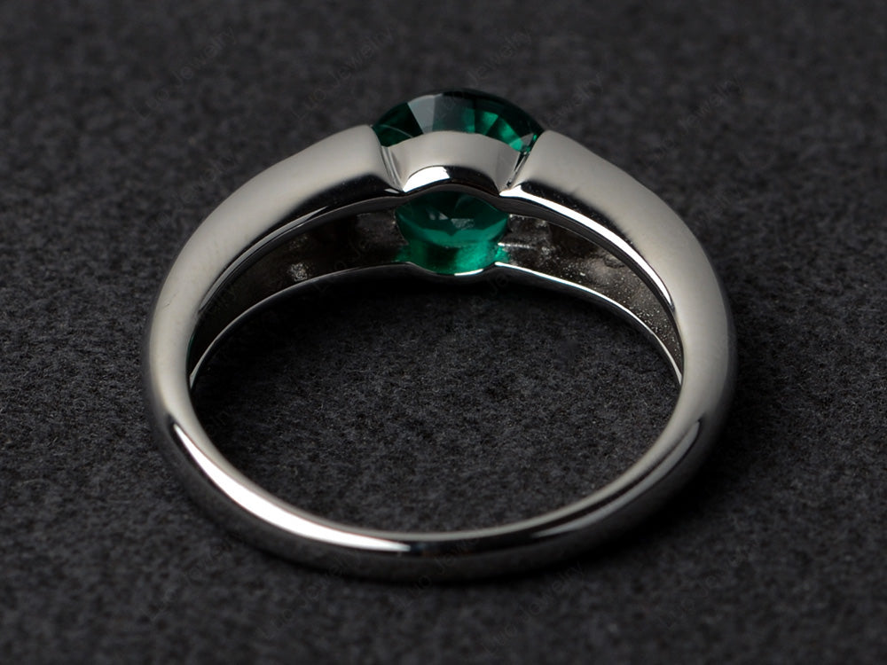 Starry Night Lab Emerald Ring Bezel Set Silver - LUO Jewelry