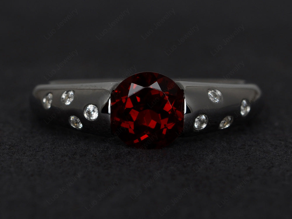 Starry Night Garnet Ring Bezel Set Silver - LUO Jewelry