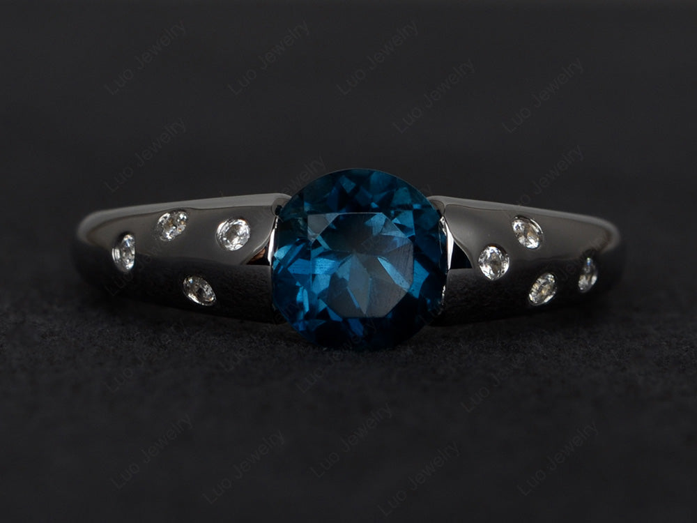 Starry Night London Blue Topaz Ring Bezel Set Silver - LUO Jewelry