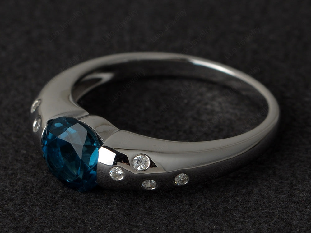 Starry Night London Blue Topaz Ring Bezel Set Silver - LUO Jewelry