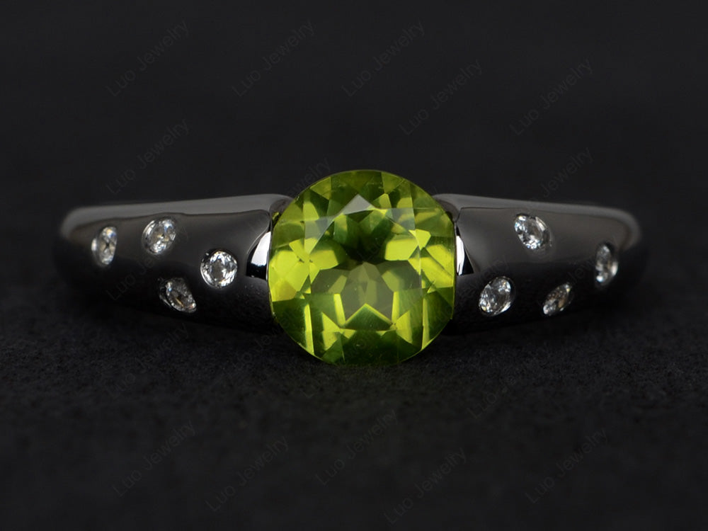 Starry Night Peridot Ring Bezel Set Silver - LUO Jewelry