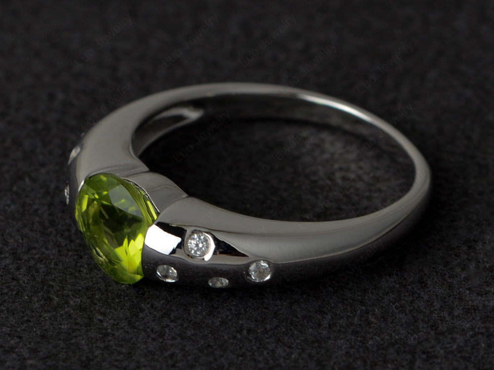 Starry Night Peridot Ring Bezel Set Silver - LUO Jewelry