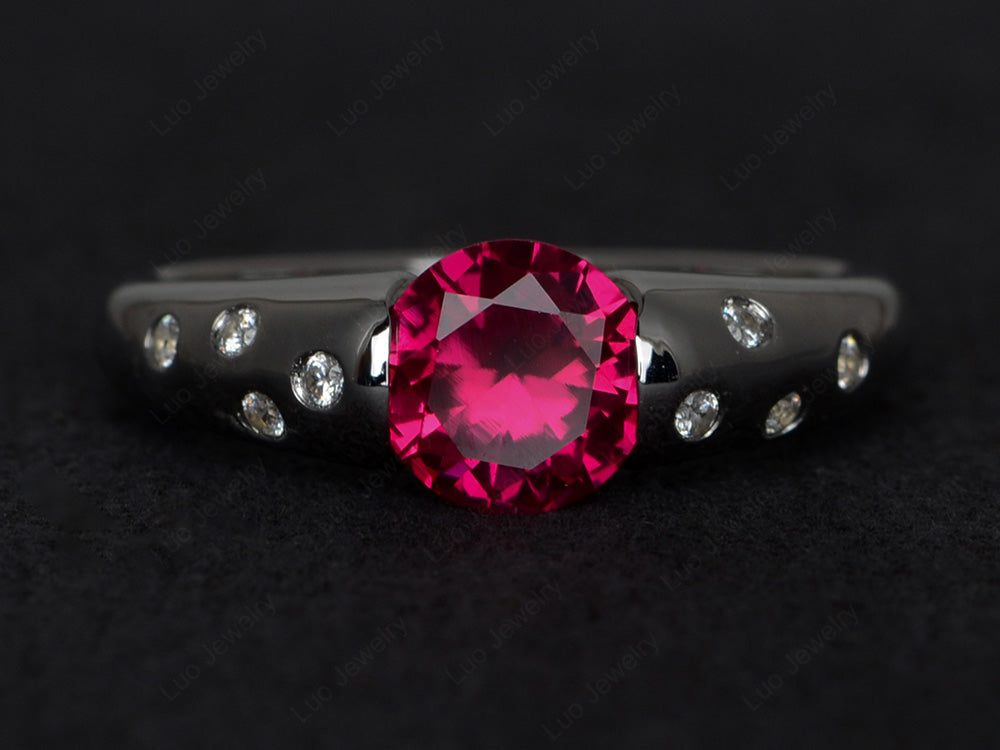 Starry Night Ruby Ring Bezel Set Silver - LUO Jewelry