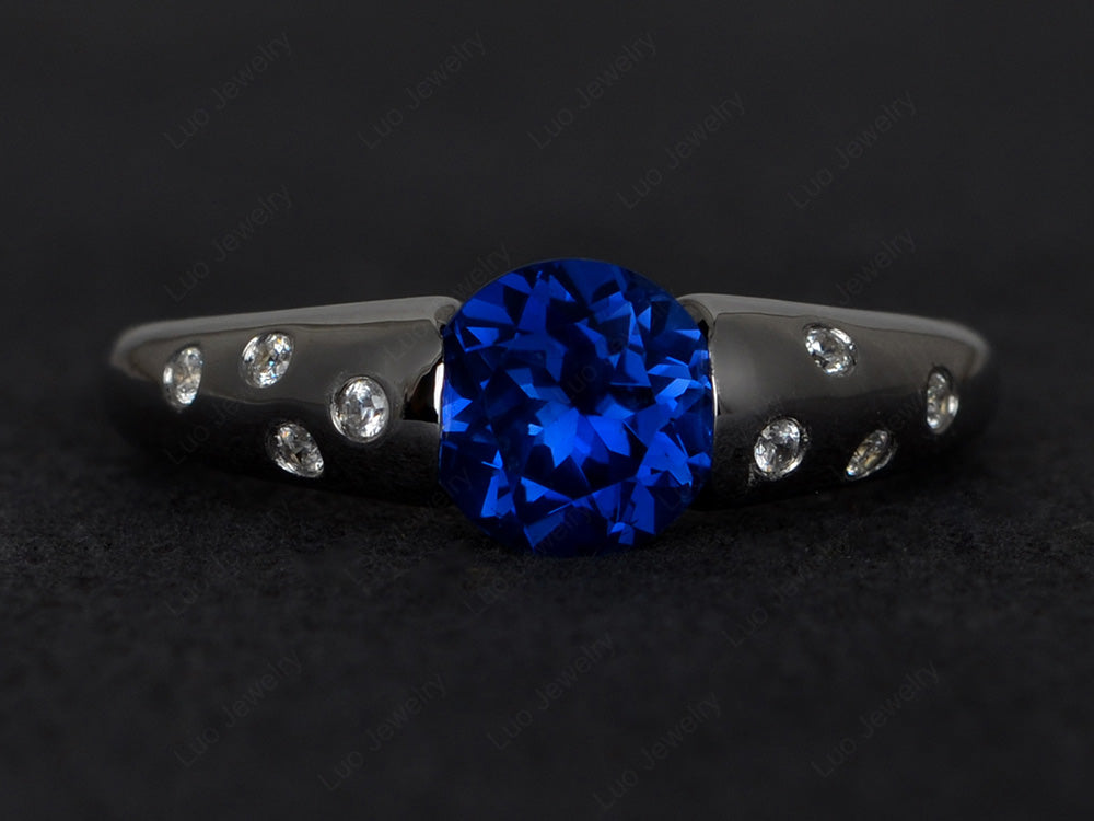 Starry Night Lab Sapphire Ring Bezel Set Silver - LUO Jewelry