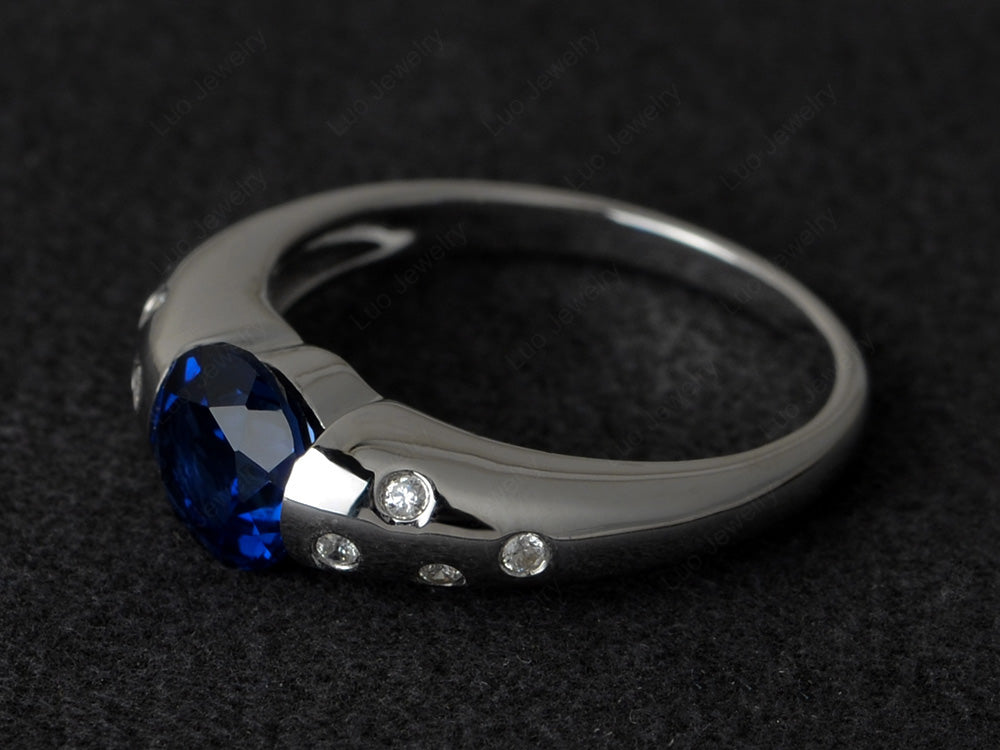 Starry Night Lab Sapphire Ring Bezel Set Silver - LUO Jewelry