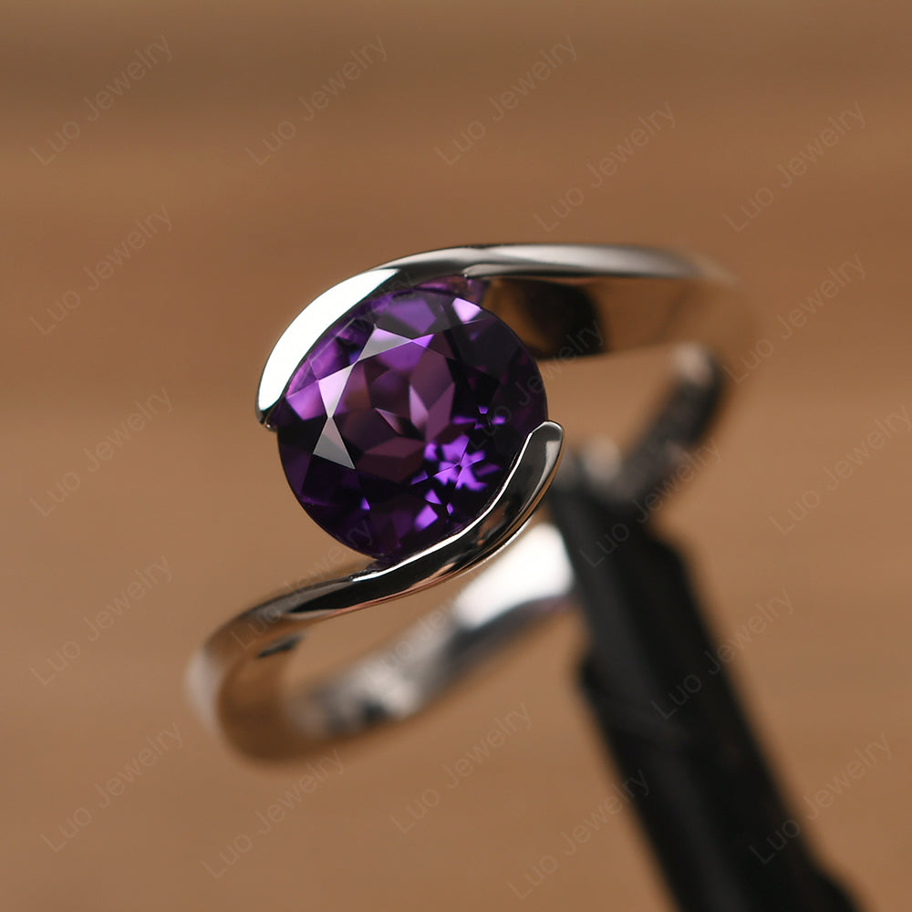 Amethyst Solitaire Bezel Set Engagement Ring - LUO Jewelry