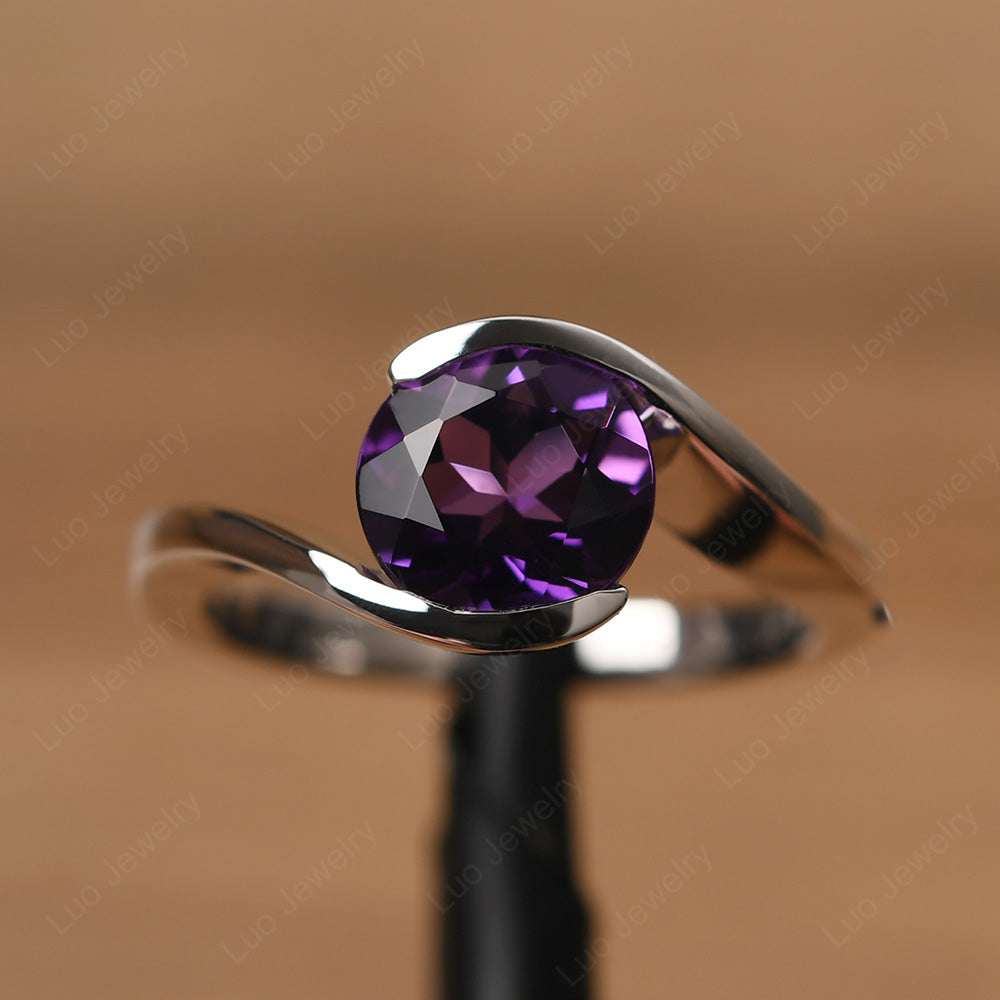 Amethyst Solitaire Bezel Set Engagement Ring - LUO Jewelry