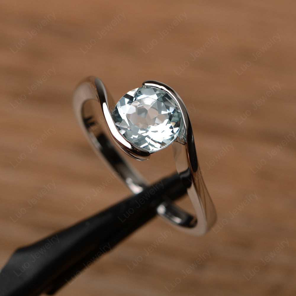 Aquamarine Solitaire Bezel Set Engagement Ring - LUO Jewelry