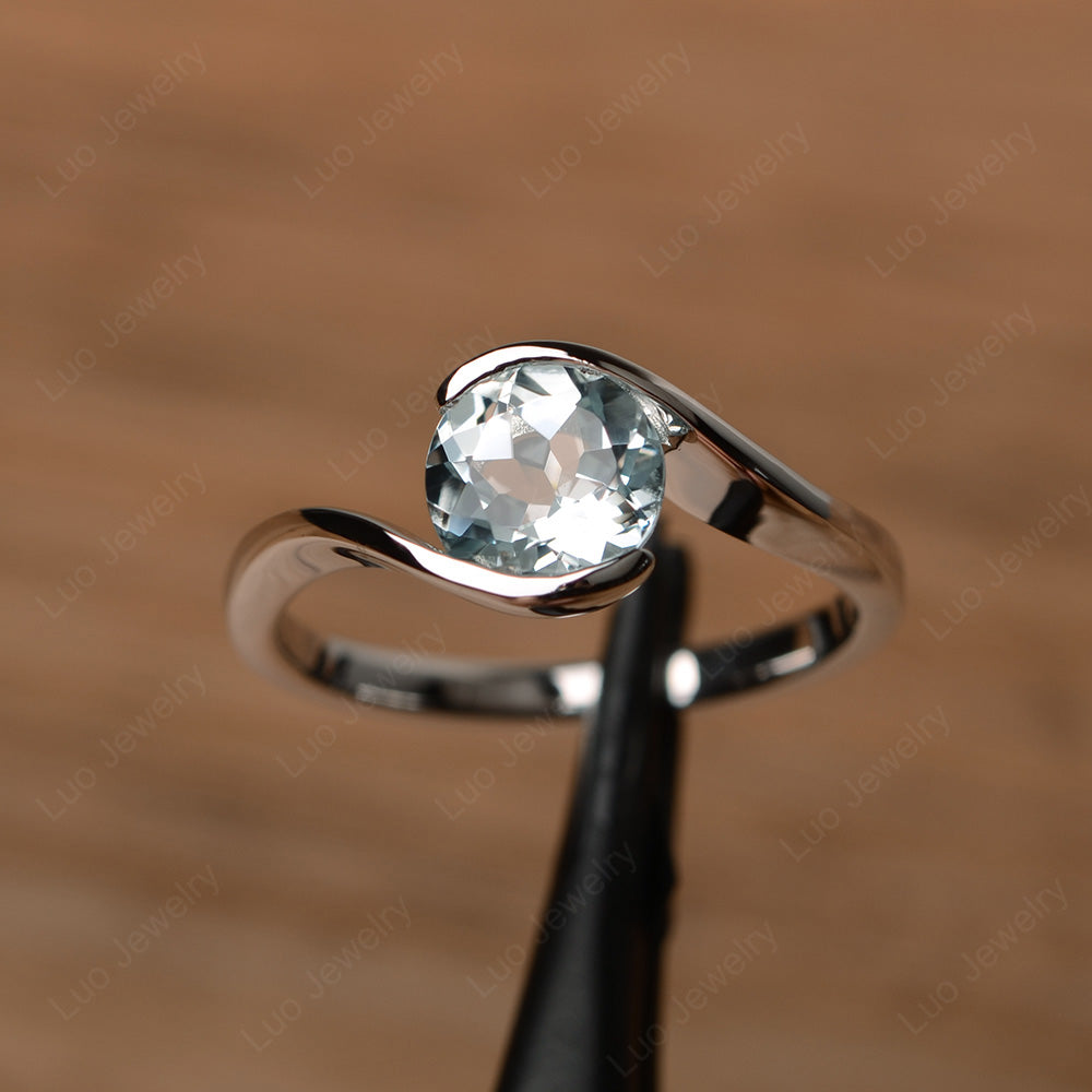 Aquamarine Solitaire Bezel Set Engagement Ring - LUO Jewelry