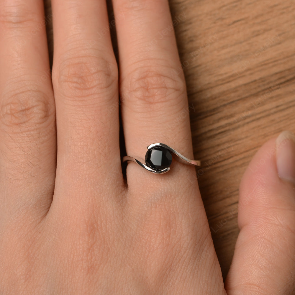 Black Spinel Solitaire Bezel Set Engagement Ring - LUO Jewelry
