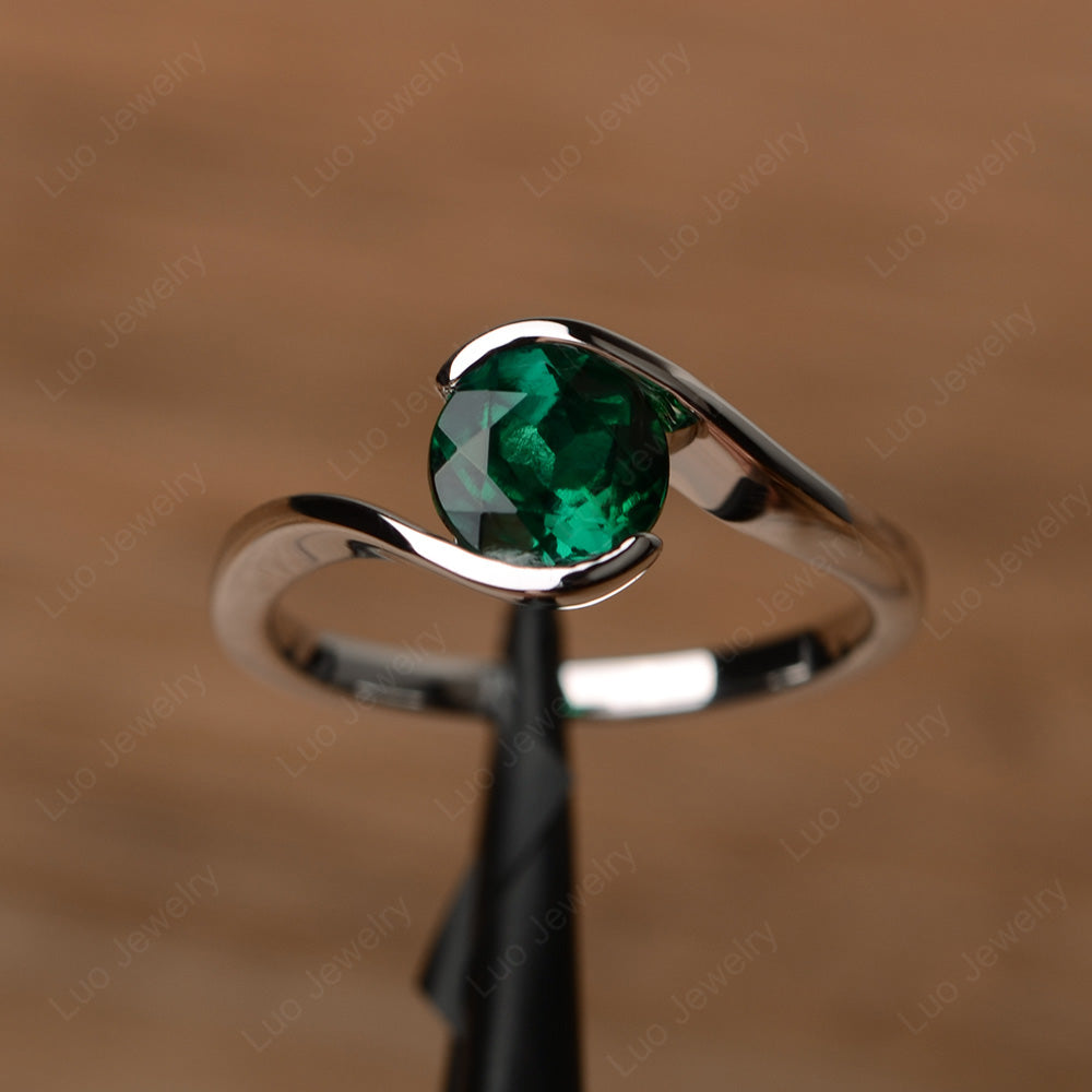 Lab Emerald Solitaire Bezel Set Engagement Ring - LUO Jewelry