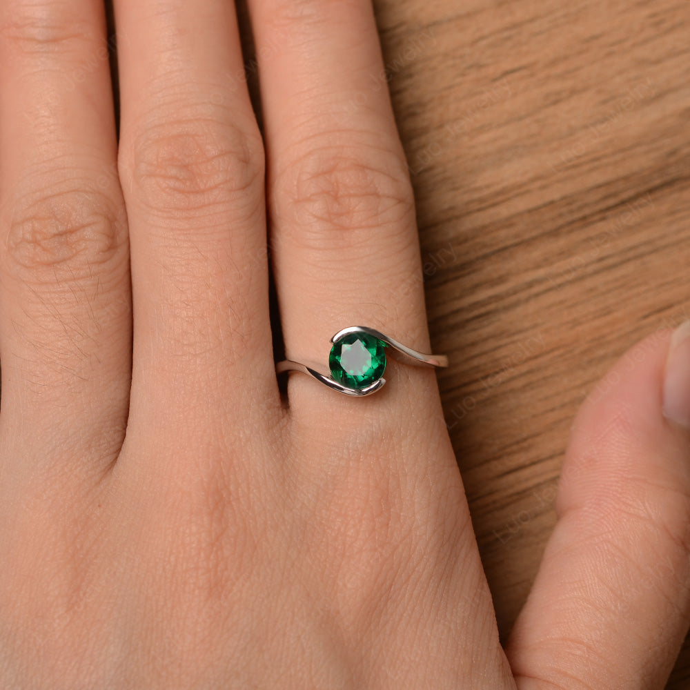 Lab Emerald Solitaire Bezel Set Engagement Ring - LUO Jewelry