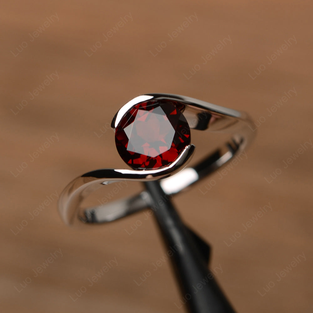 Garnet Solitaire Bezel Set Engagement Ring - LUO Jewelry