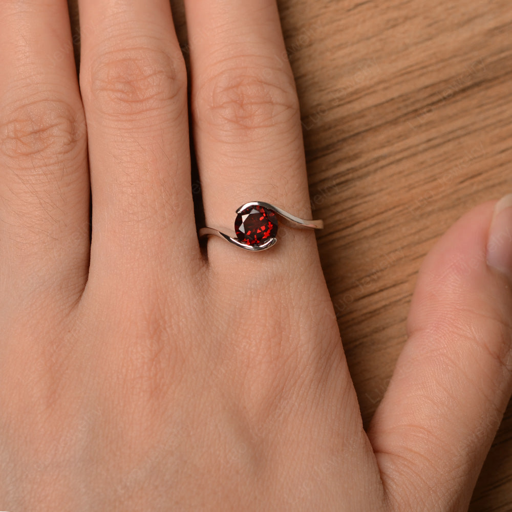 Garnet Solitaire Bezel Set Engagement Ring - LUO Jewelry