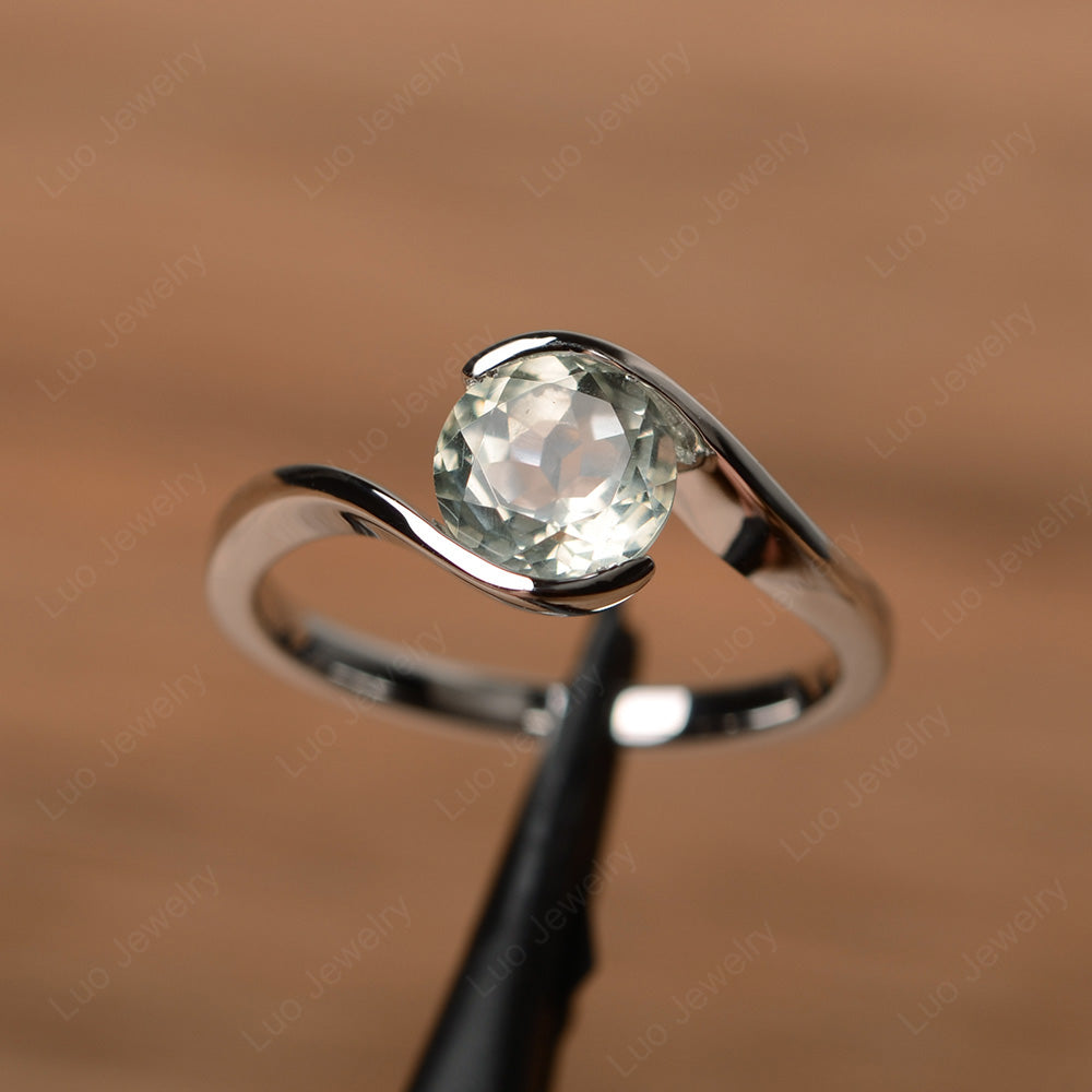 Green Amethyst Solitaire Bezel Set Engagement Ring - LUO Jewelry