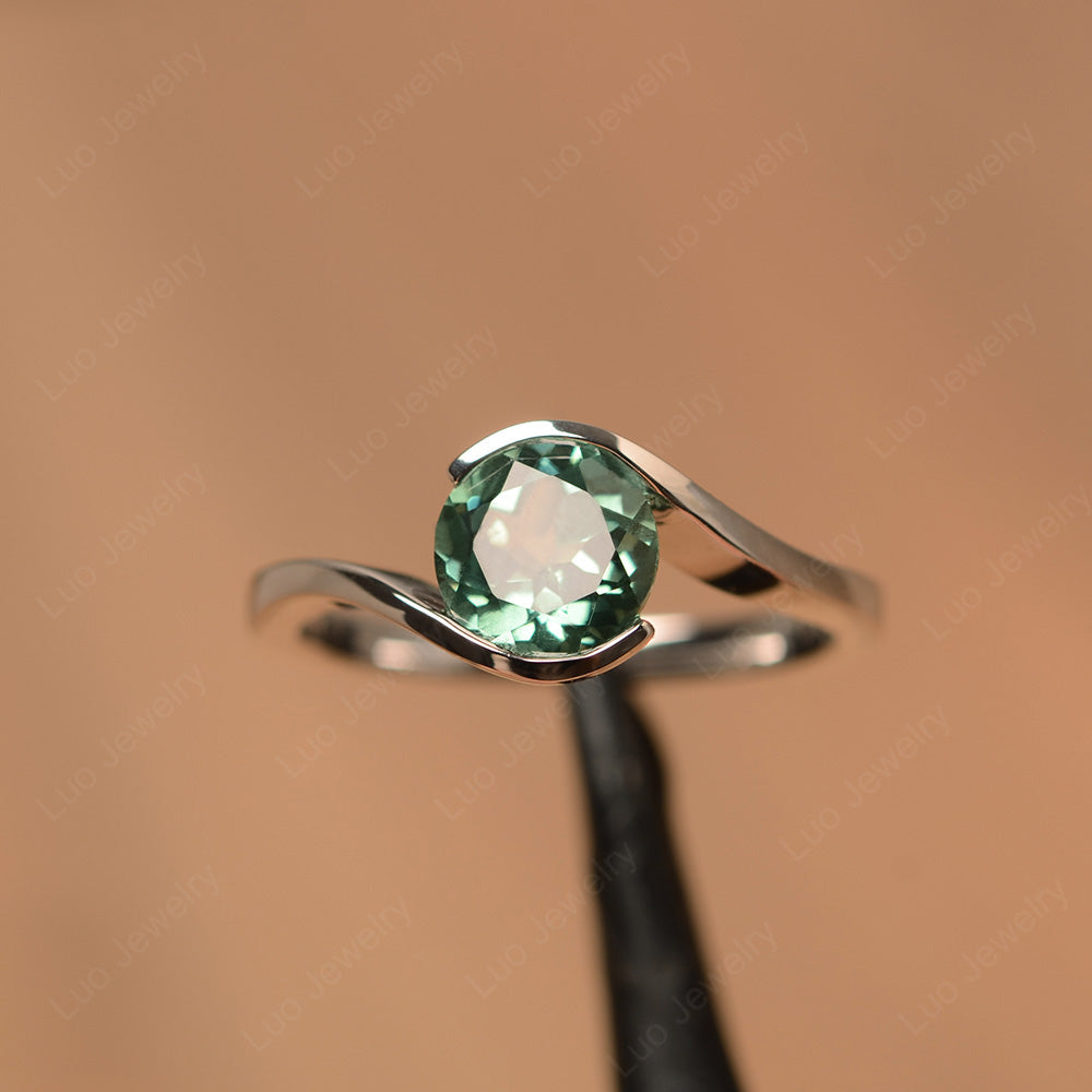 Green Sapphire Solitaire Bezel Set Engagement Ring - LUO Jewelry