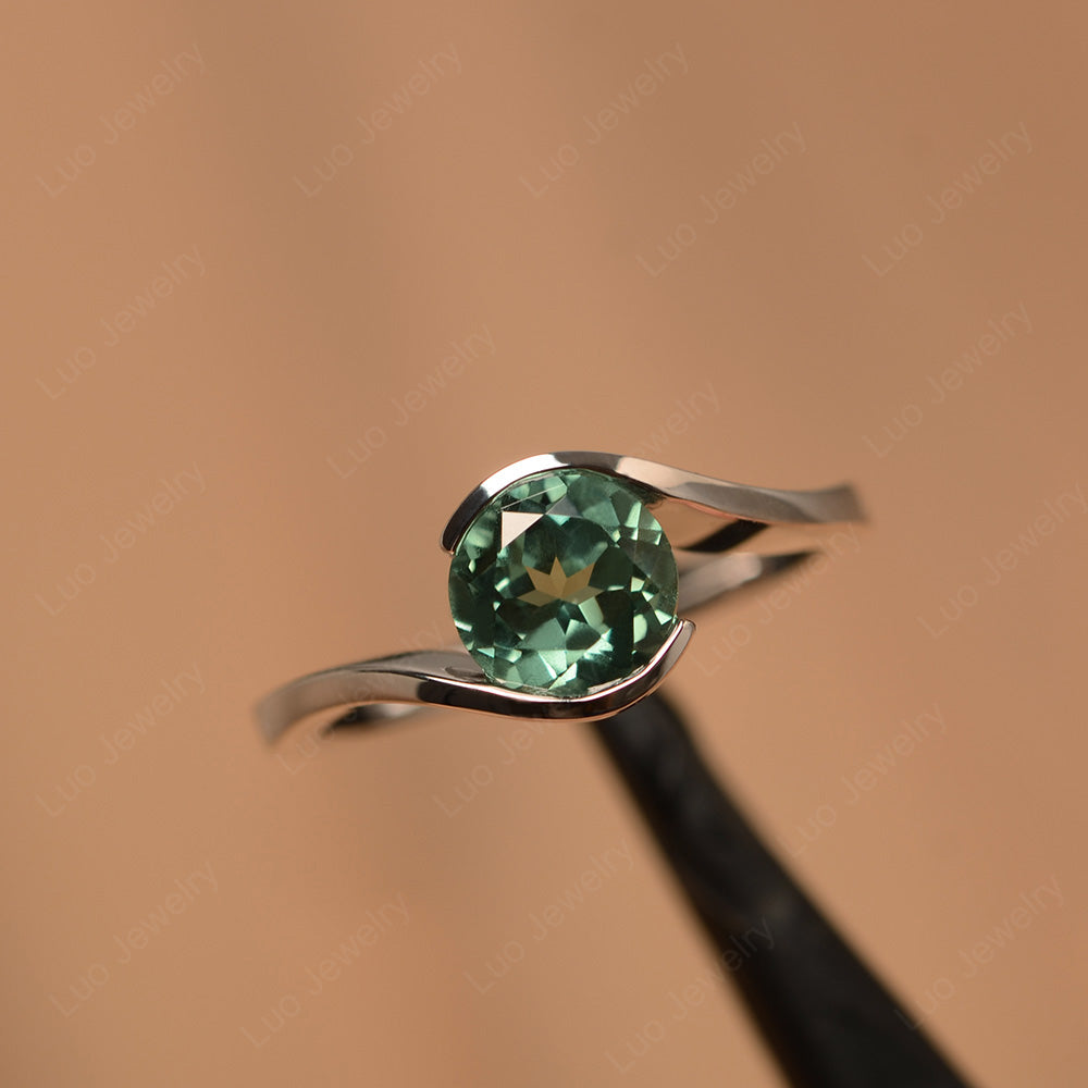 Green Sapphire Solitaire Bezel Set Engagement Ring - LUO Jewelry