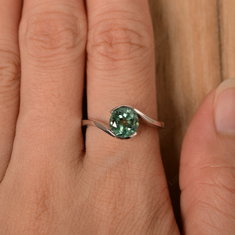 Green Sapphire Solitaire Bezel Set Engagement Ring - LUO Jewelry