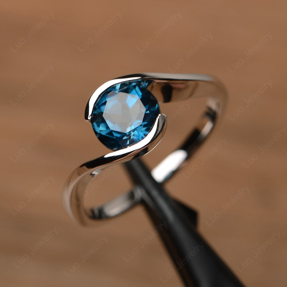 London Blue Topaz Solitaire Bezel Set Engagement Ring - LUO Jewelry