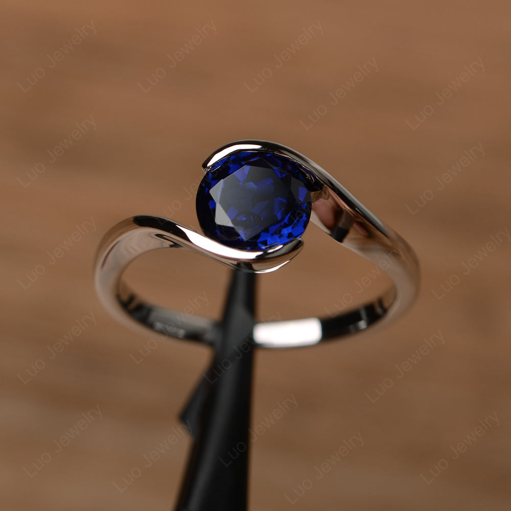 Lab Sapphire Solitaire Bezel Set Engagement Ring - LUO Jewelry