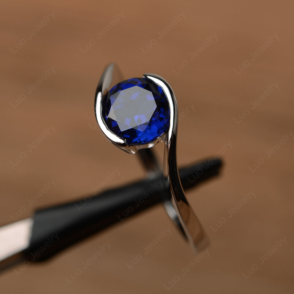 Lab Sapphire Solitaire Bezel Set Engagement Ring - LUO Jewelry