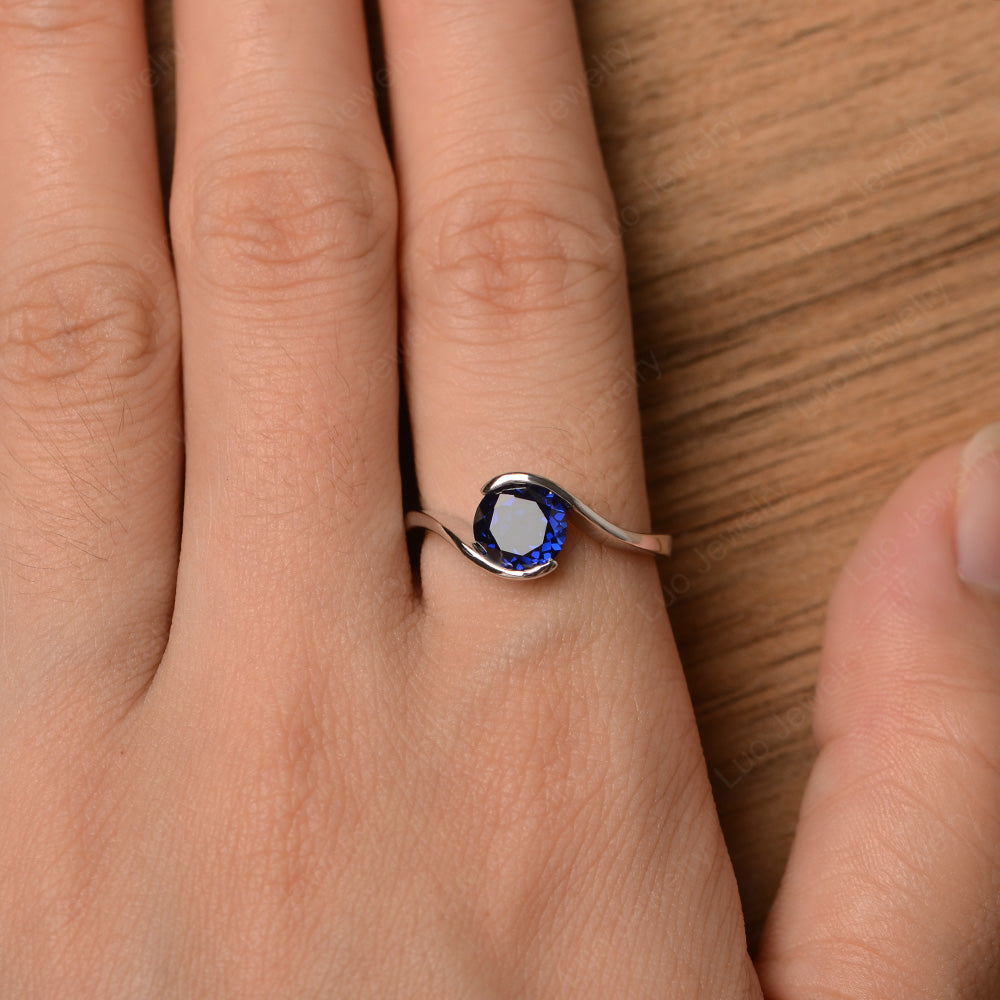 Lab Sapphire Solitaire Bezel Set Engagement Ring - LUO Jewelry
