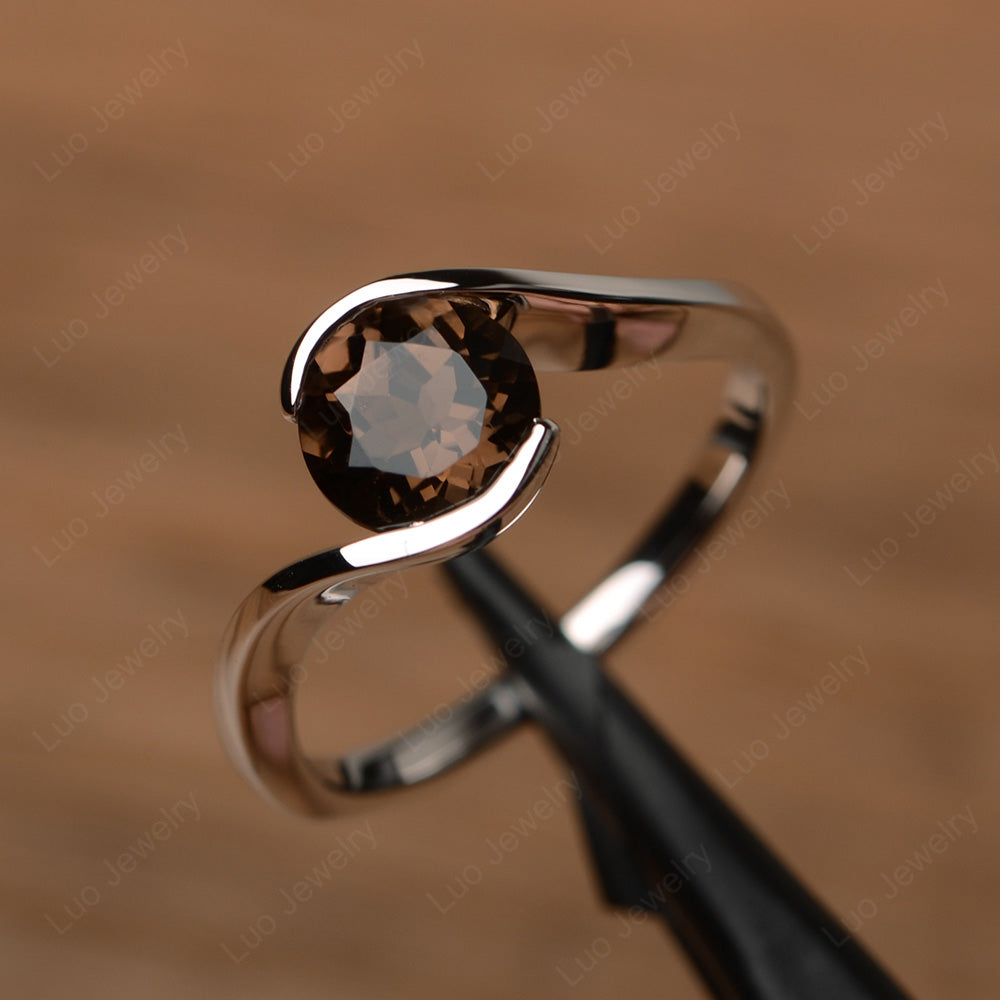 Smoky Quartz  Solitaire Bezel Set Engagement Ring - LUO Jewelry