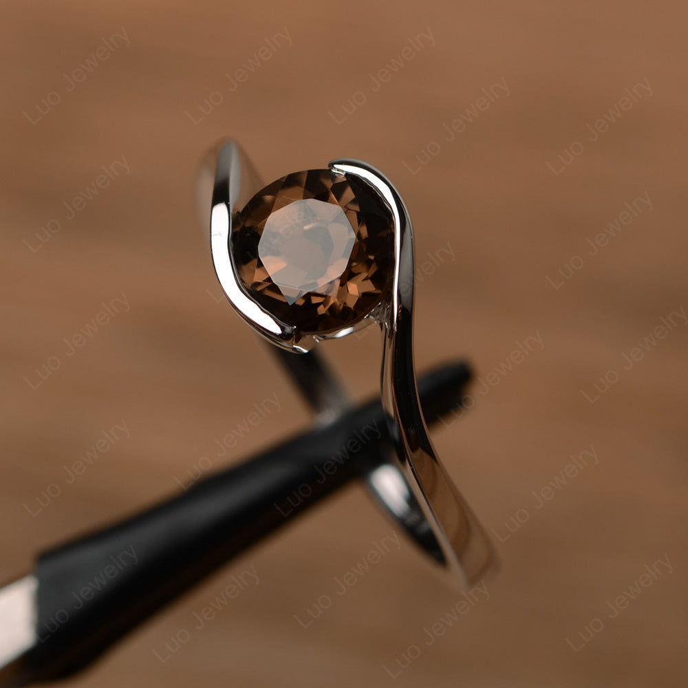 Smoky Quartz  Solitaire Bezel Set Engagement Ring - LUO Jewelry