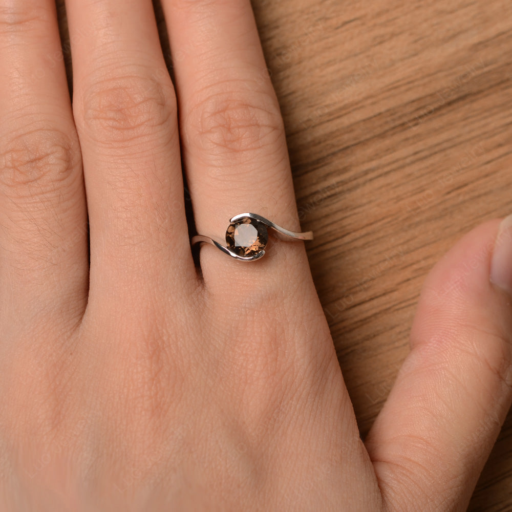 Smoky Quartz  Solitaire Bezel Set Engagement Ring - LUO Jewelry