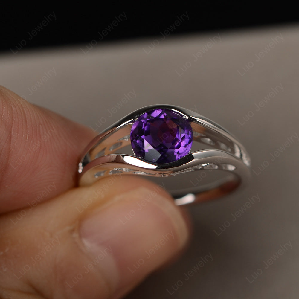 Vintage Amethyst Ring Solitaire Wedding Ring - LUO Jewelry