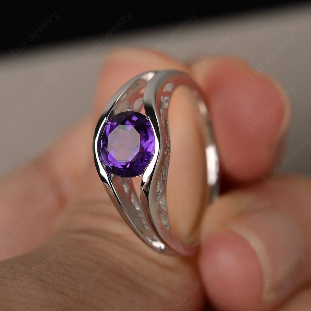 Vintage Amethyst Ring Solitaire Wedding Ring - LUO Jewelry